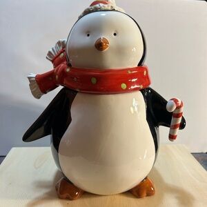 Christmas penguin cookies jar